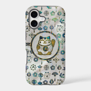 Chat de la chance Maneki Neko sur perle et abalone