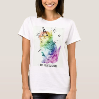 Chat de licorne d'arc-en-ciel de T-shirt de femmes