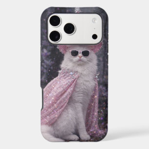 Chat de magicien magique en cape et chapeau rose s