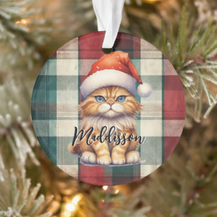 Chat de Noël à carreaux avec le nom de Santa
