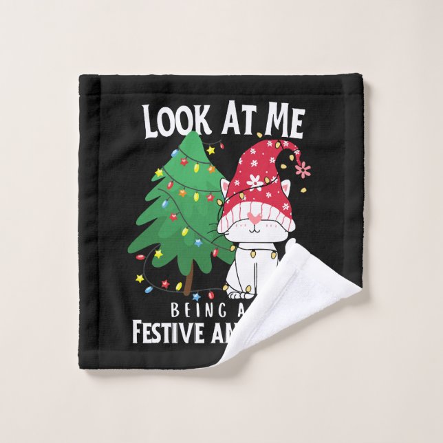 Chat de Noël drôle de choses (Gant de toilette)