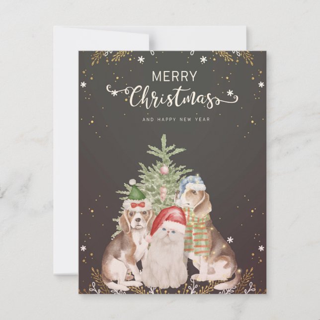Chat de Noël et Chiens jolie carte de Noël (Devant)