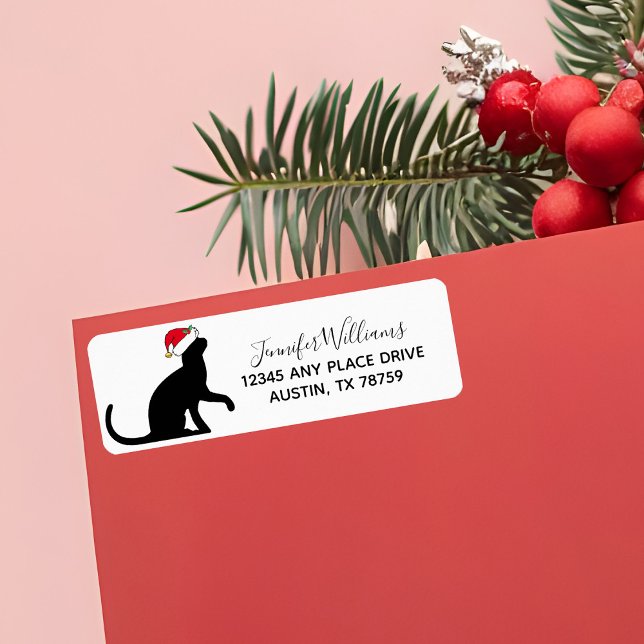 Chat de Noël mignon à Santa Hat Adresse de retour (Créateur téléchargé)