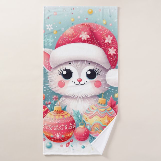 Chat de Noël mignon et coloré (Serviette de bain)