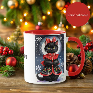 Chat de Noël noir en tenue Holly Mug