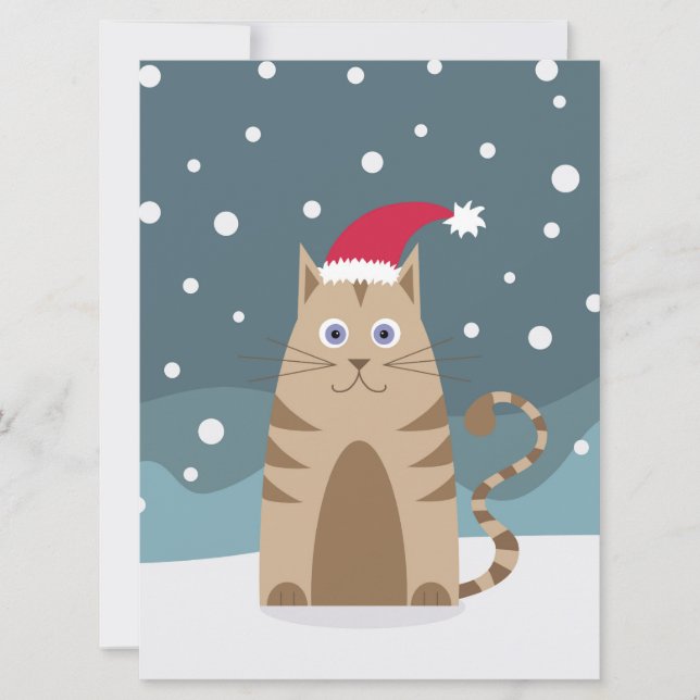 Chat de Noël portant un chapeau santa sur la carte (Devant)