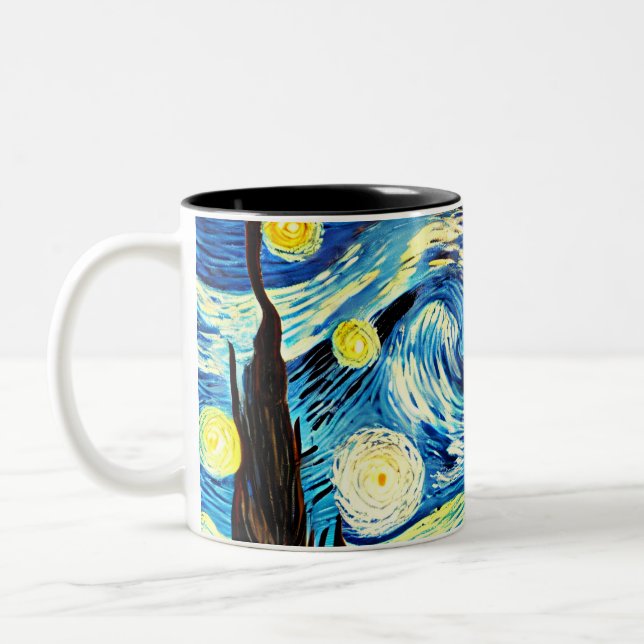Chat de nuit étoilé - Mug à deux tons (Gauche)