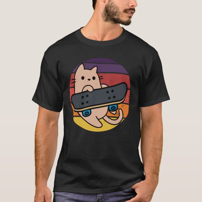 Chat de patinage avec T-shirt Vintage Sunset Skate (Devant)