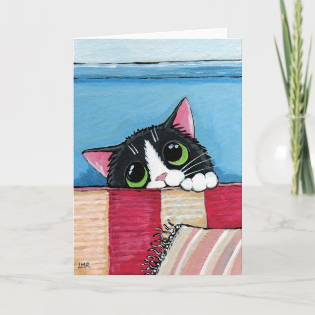 Chat de smoking cachant la carte de voeux d'art de (Devant)