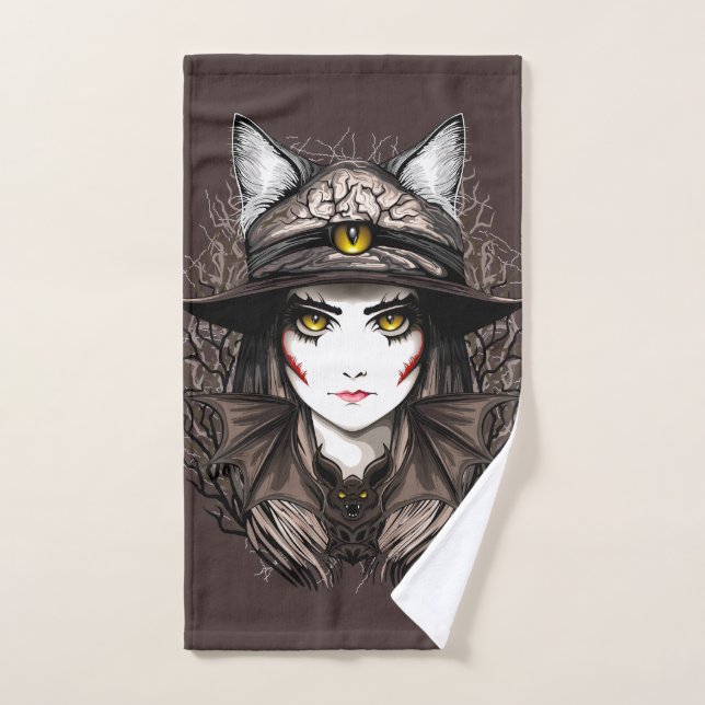 Chat de sorcière Halloween Déplaisant Portrait mig (Serviette à main)