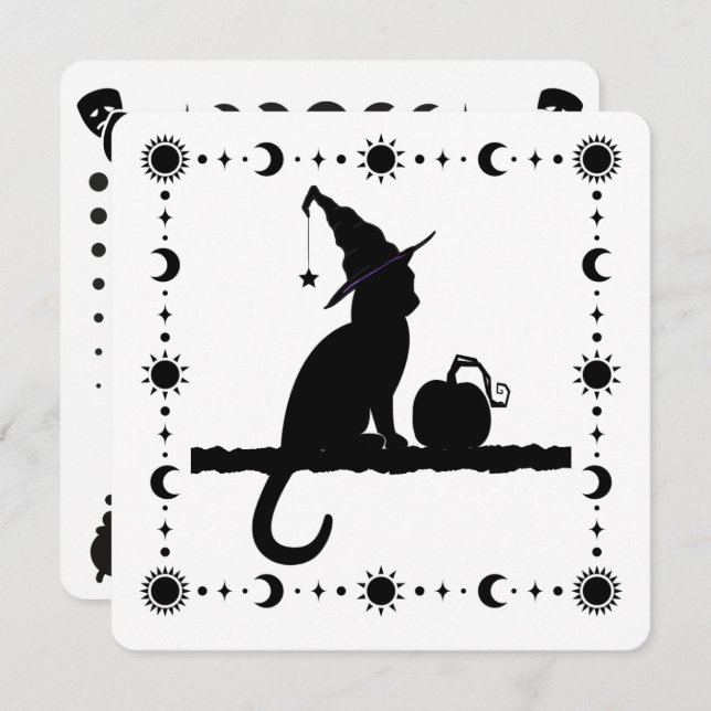 Chat de sorcière Halloween Fête Invitation (Devant / Derrière)