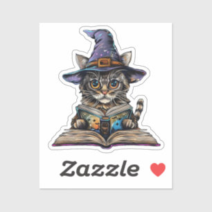 Chat de sorcière Lecture personnalisé Sticker en v