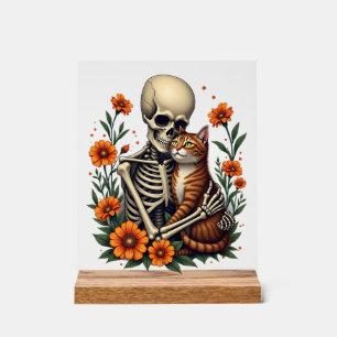 Chat de squelette embrassant floral Halloween amou
