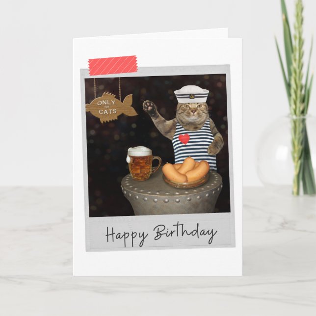 Chat De Voile Au Pub Drôle Carte D'Anniversaire (Devant)