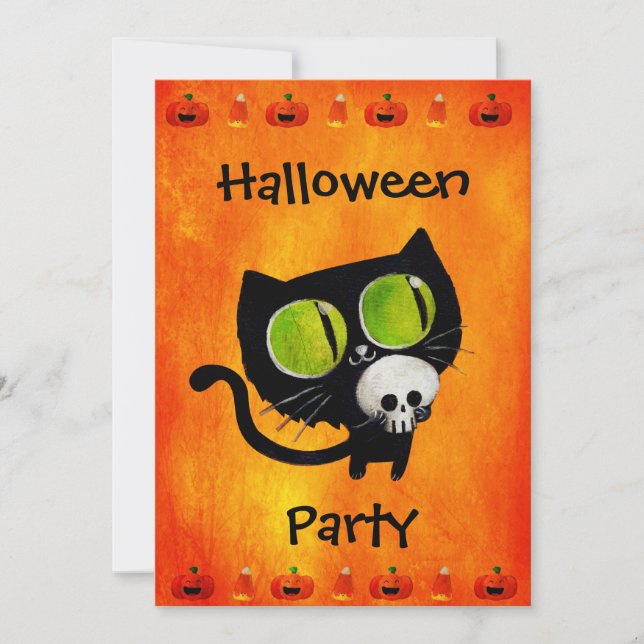 Chat d'Halloween noir avec invitation à la fête du (Devant)