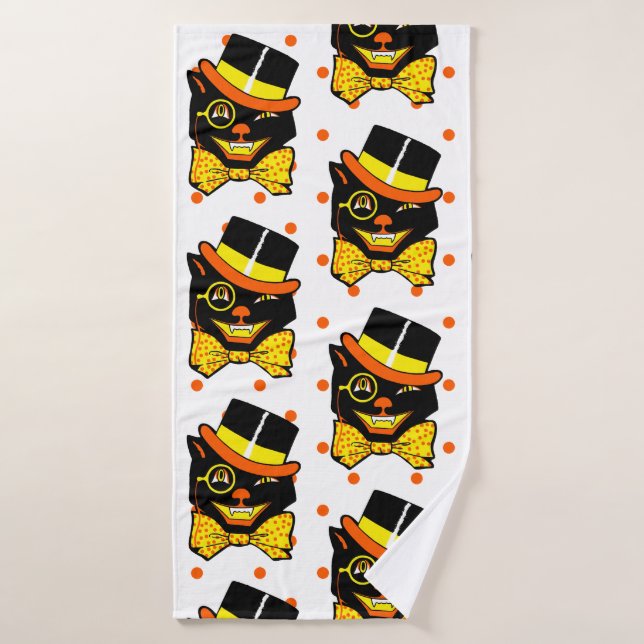 Chat d'Halloween vintage en haut (Serviette de bain)