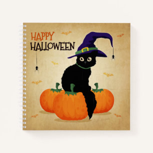 Chat d'Halloween vintage et Citrouilles   Carnet