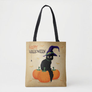 Chat d'Halloween vintage et Citrouilles Sac four