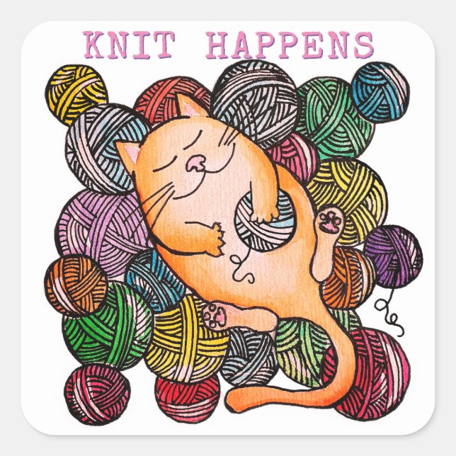 Chat Doodle Knit Arrive Stickers Personnalisés (Devant)