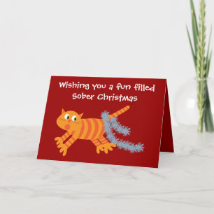 Chat Drôle Avec Tinsel Sobriety Carte de Noël