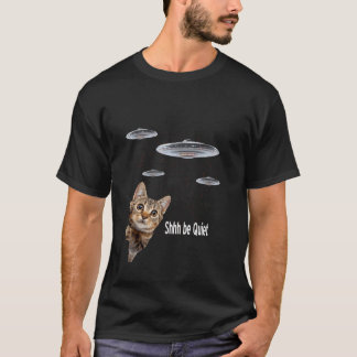 Chat Drôle Chut Avec Alien UFO T-Shirt Drôle Pour 
