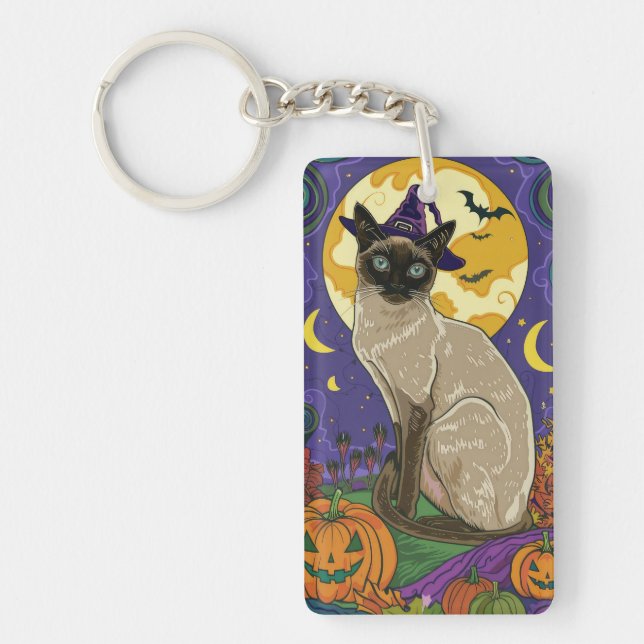 Chat éffrayant Siamese Halloween sorcière et Citro (Devant)