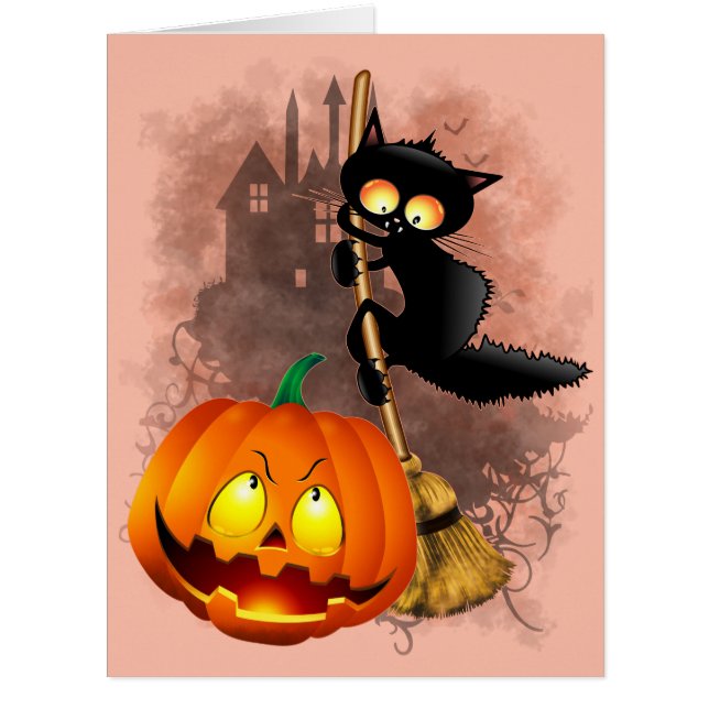 Chat effrayé par Citrouille Fun Halloween caractèr (Devant)