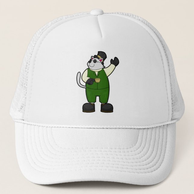 Chat en chambre avec café et Casquette (Devant)