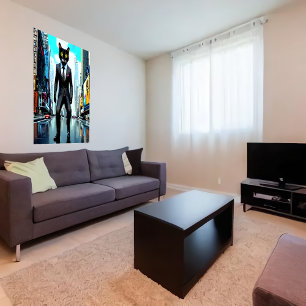 Chat en costume dans la ville   AI Art Poster