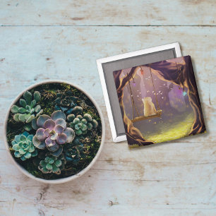 Chat en gros sur un aimant à aile