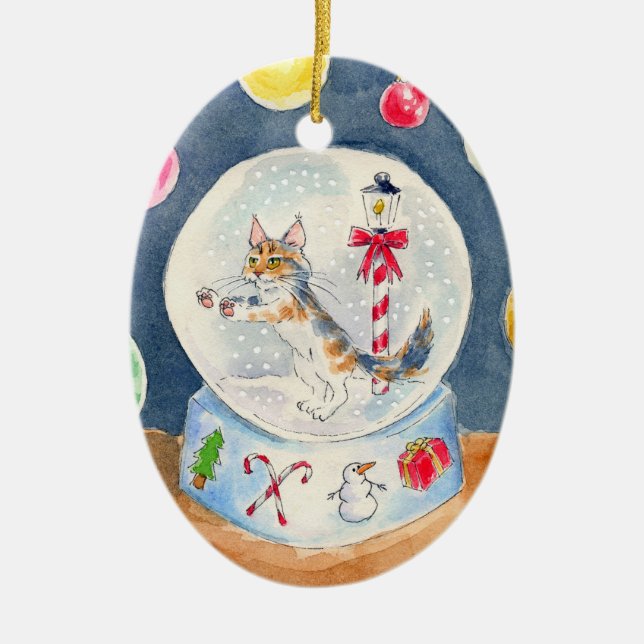 Chat en ornement de globe de neige de Noël (Devant)