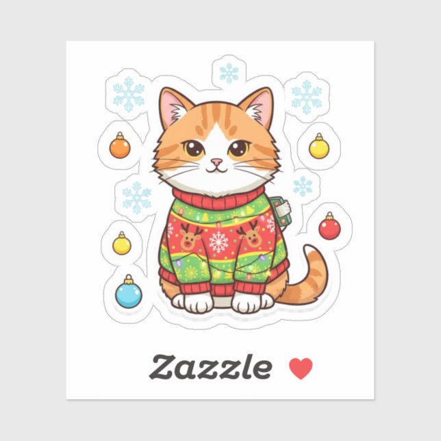 Chat en pull moche — Autocollant de chat de Noël d (Feuille)