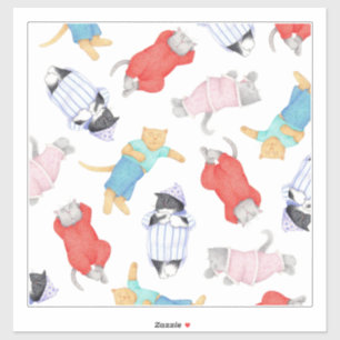 CHAT EN PYJAMA Autocollant vinyle 14x14