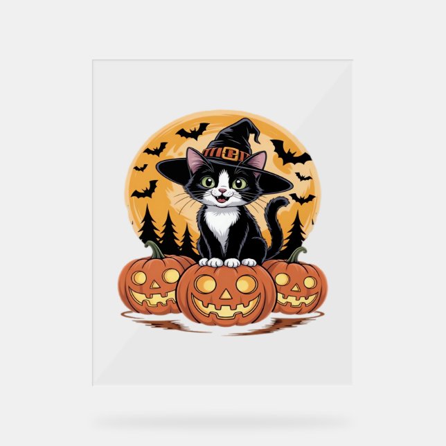 Chat en smoking Halloween Sorcière Citrouilles Mig (Recto)