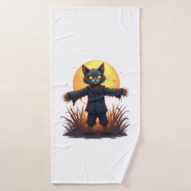 Chat épouvantail sentinelle (Serviette de bain)