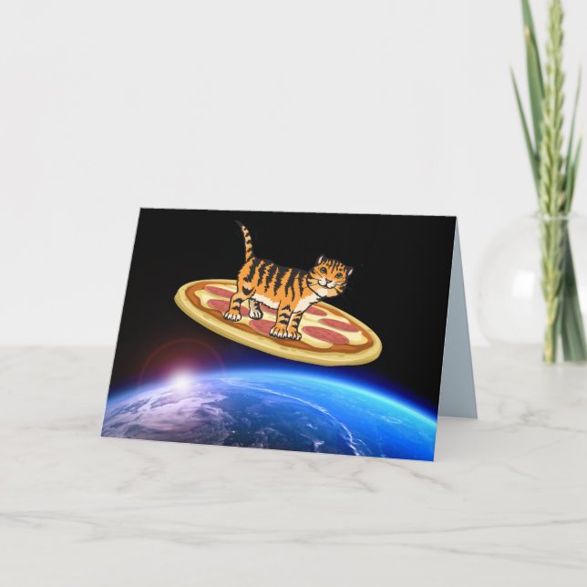 CHAT ÉQUITATION PIZZA DANS LA CARTE D'ANNIVERSAIRE (Devant)