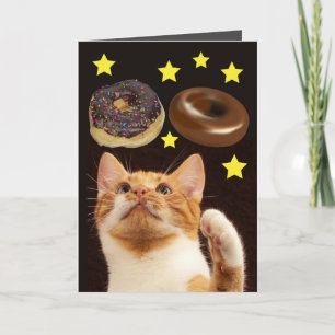 CHAT ESPACE AVEC DONUTS CARTES D'ANNIVERSAIRE
