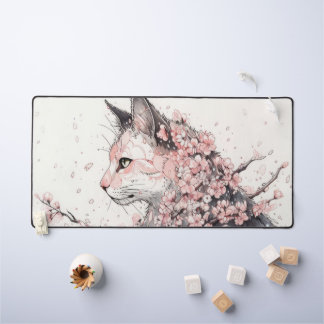 chat esthétique et fleurs roses
