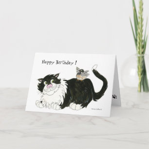 Chat et chickadee Meilleur Ami Carte Anniversaire