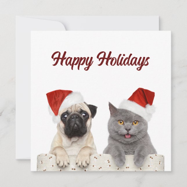 Chat Et Chien Joyeux Noël Joyeux Cartes de fin de  (Devant)