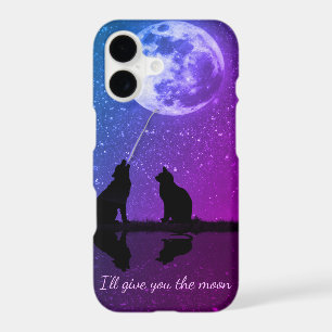 Chat et Chien Romantique Lune Illustration Mignonn