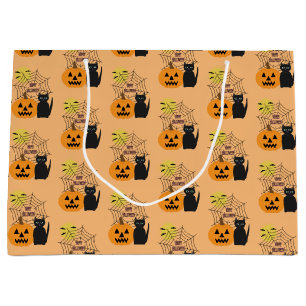 Chat et Citrouille Halloween Grand sac cadeau