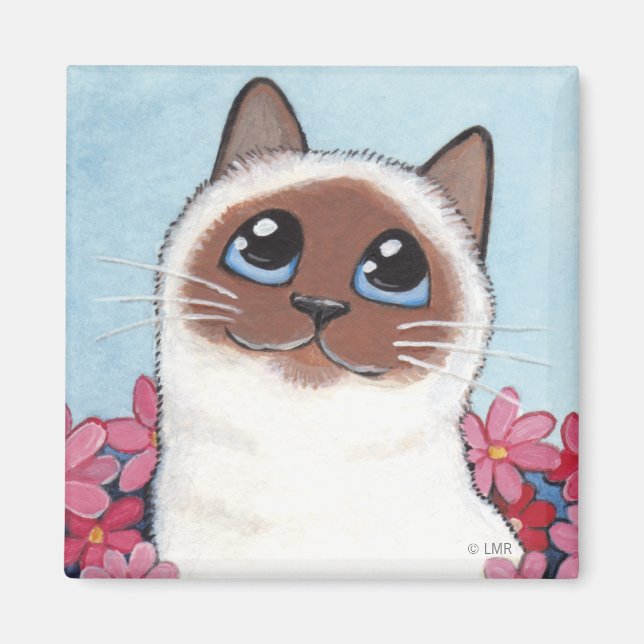 Chat et Fleurs Birman Pointé - Magnet d'Art Chat (Devant)