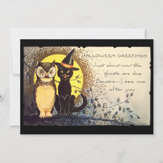 Chat et hibou Invitation de la fête d'Halloween Vi (Devant)
