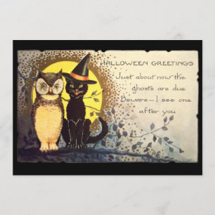 Chat et hibou Invitation de la fête d'Halloween Vi