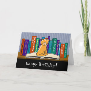 Chat et livres Carte d'anniversaire