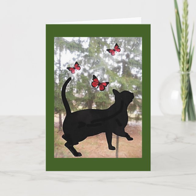 Chat et papillons, en pensant à votre carte (Devant)