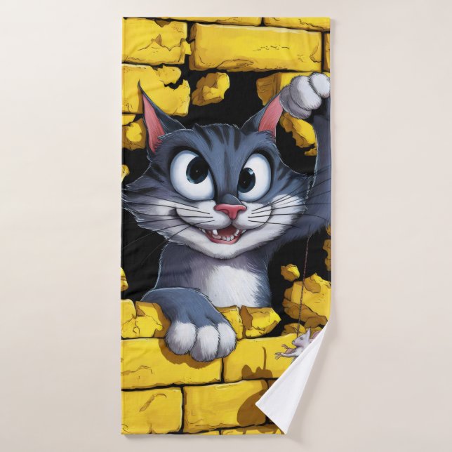 Chat et souris. (Serviette de bain)