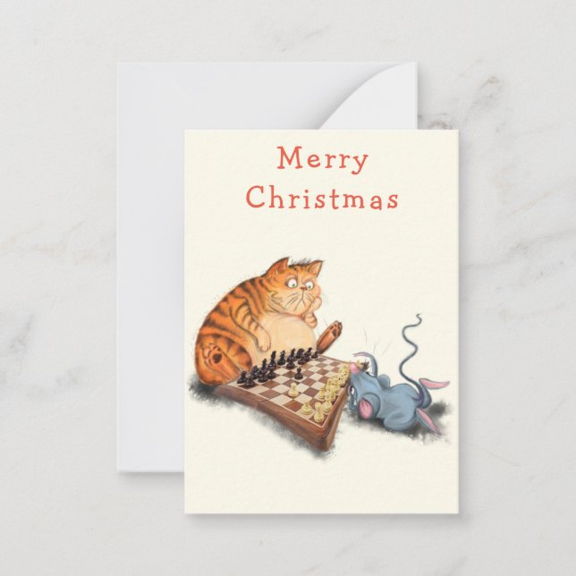 Chat et souris Jouer aux échecs amusant carte de N (Devant)