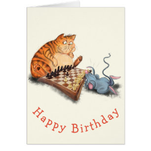 Chat et souris Jouer aux échecs Baby Birthday Card